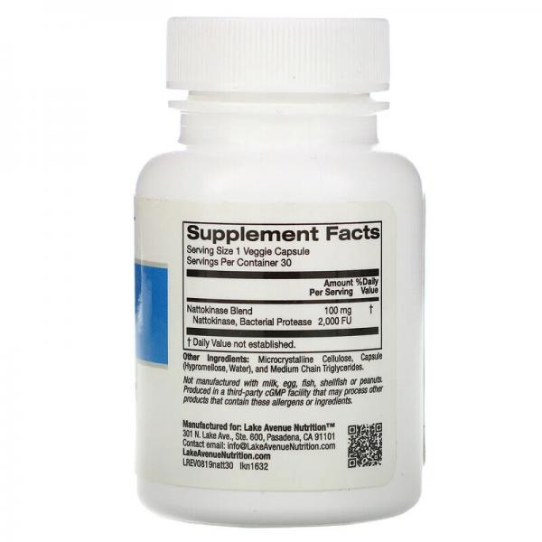 Наттокиназа, протеолитический фермент, Nattokinase, Proteolytic Enzyme, Lake Avenue Nutrition, 2000 МЕ, 30 вегетарианских капсул - Фото 2
