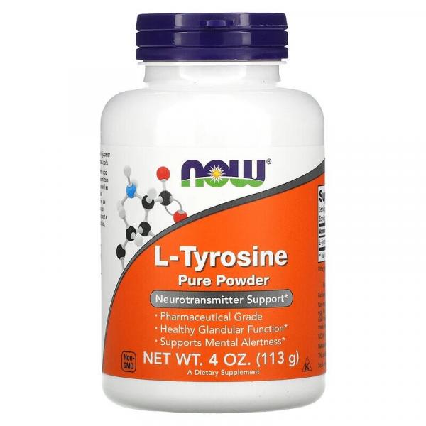 L-тирозин, чистый порошок, L-Tyrosine Pure Powder, Now Foods, 113 г (4 унция) - Фото 1