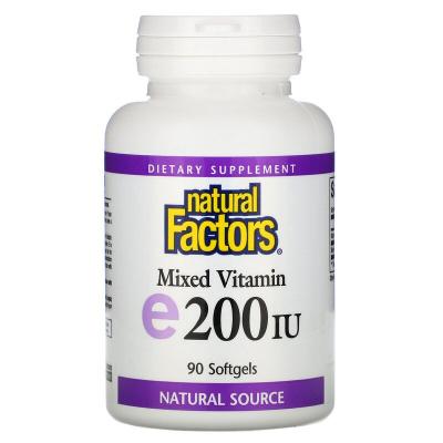 Суміш вітамінів, вітамін E, Mixed Vitamin E, Natural Factors, 200 МЕ, 90 м'яких таблеток