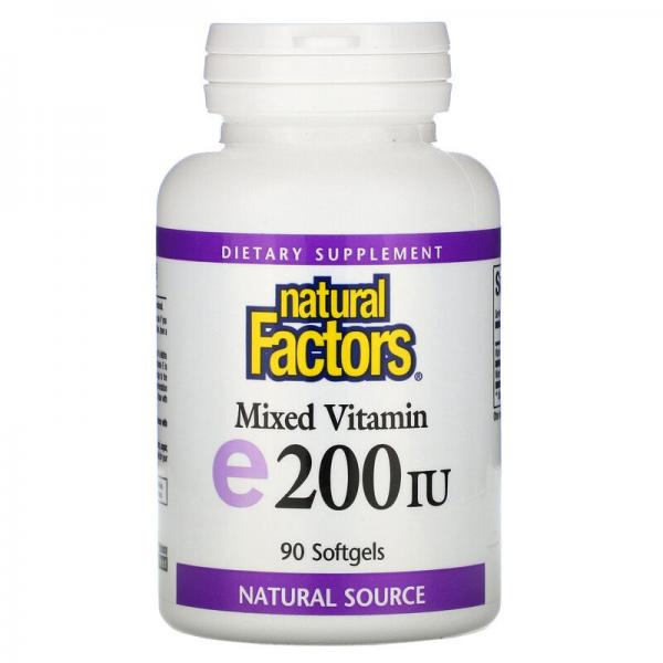 Суміш вітамінів, вітамін E, Mixed Vitamin E, Natural Factors, 200 МЕ, 90 м'яких таблеток - Фото 1