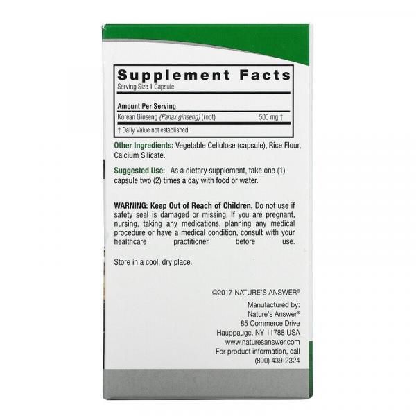 Корейський женьшень, Korean Ginseng, Nature's Answer, 500 мг, 50 вегетаріанських капсул - Фото 2
