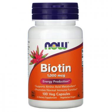 Биотин, Biotin, Now Foods, 1000 мкг, 100 растительных капсул Биотин, Biotin, Now Foods, 1000 мкг, 100 растительных капсул