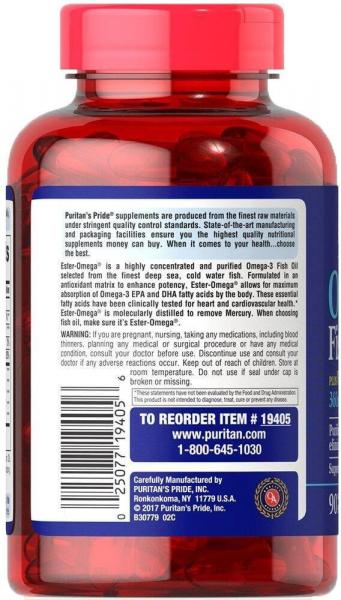 Омега-3 рыбий жир + витамин Д3, Omega-3 Fish Oil of Vitamin D3, Puritan's Pride, 1200/1000 МЕ, 90 капсул  - Фото 3