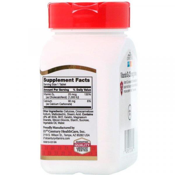 Витамин Д3, Vitamin D3, 21st Century, 1000 МЕ, 110 таблеток  - Фото 2