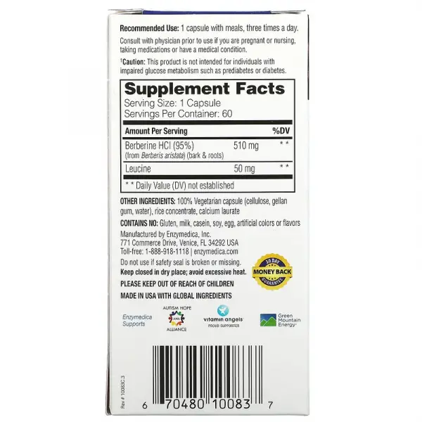 Берберин для метаболизма сахара в крови, Berberine for Blood Sugar Metabolism, Enzymedica, 60 капсул целенаправленного действия - Фото 2