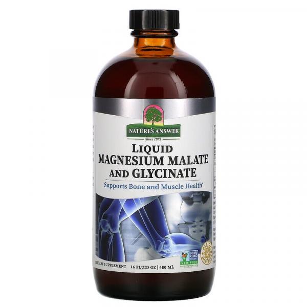Жидкий малат и глицинат магния, Liquid Magnesium Malate and Glycinate, Nature's Answer, 480 мл - Фото 1