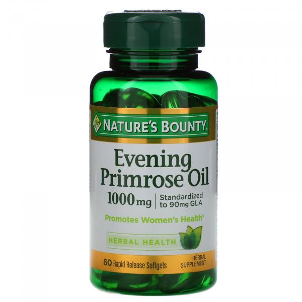 Масло вечерней примулы, Evening Primrose Oil, Nature's Bounty, 1000 мг, 60 мягких капсул с быстрым высвобождением - Фото 1