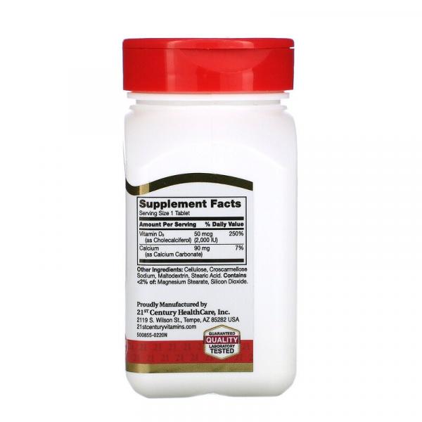 Витамин Д3, Vitamin D3, 21st Century, 2000 ME, 50 мкг, 110 таблеток - Фото 2