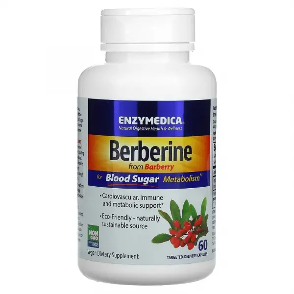 Берберин для метаболизма сахара в крови, Berberine for Blood Sugar Metabolism, Enzymedica, 60 капсул целенаправленного действия - Фото 3