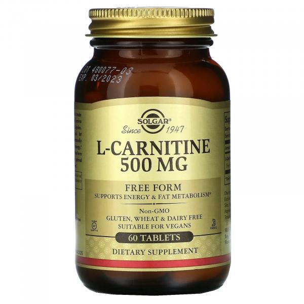 Карнитин, L-Carnitine, Solgar, 500 мг, 60 таблеток - Фото 1