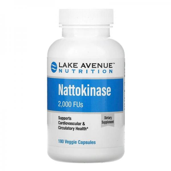 Наттокиназа, протеолитический фермент, Nattokinase, Proteolytic Enzyme, Lake Avenue Nutrition, 2000 МЕ, 180 вегетарианских капсул  - Фото 1