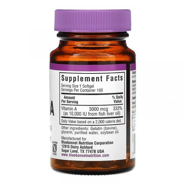 Витамин A, Vitamin A, Bluebonnet Nutrition, 3000 мкг, 100 капсул - Фото 2
