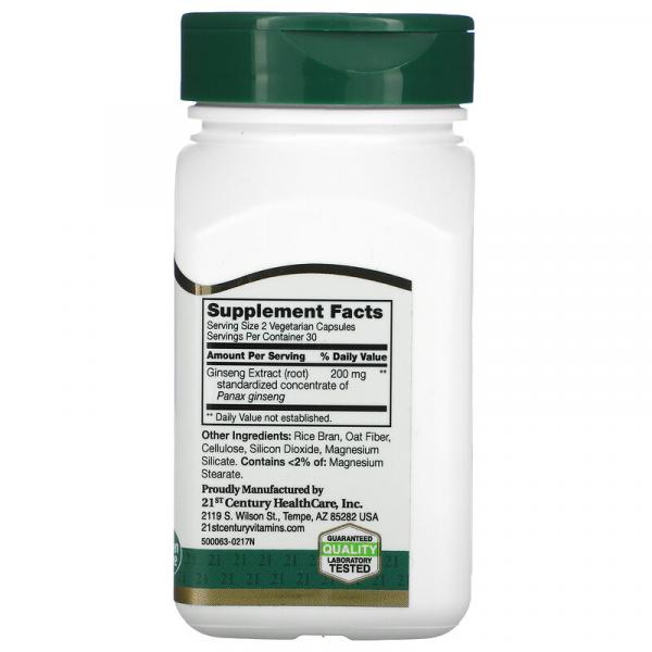 Экстракт женьшеня, Ginseng Extract, Standardized, 21st Century, 60 вегетарианских капсул - Фото 2