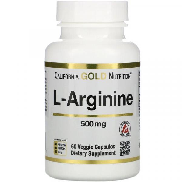 Аргинин, L-Arginine, AjiPure, California Gold Nutrition, 500 мг, 60 растительных капсул - Фото 1