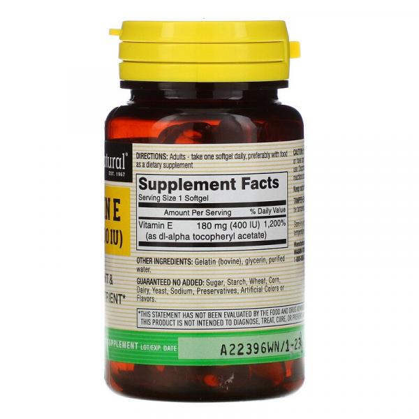 Витамин E, Vitamin E, Mason Natural, 180 мг (400 МЕ), 100 мягких таблеток  - Фото 2