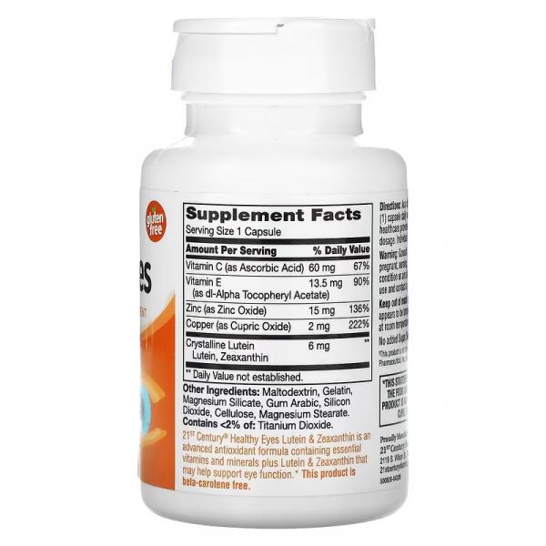 Средство для здоровья глаз, лютеин и зеаксантин, Healthy Eyes Lutein&Zeaxanthin, 21st Century, 60 капсул - Фото 2