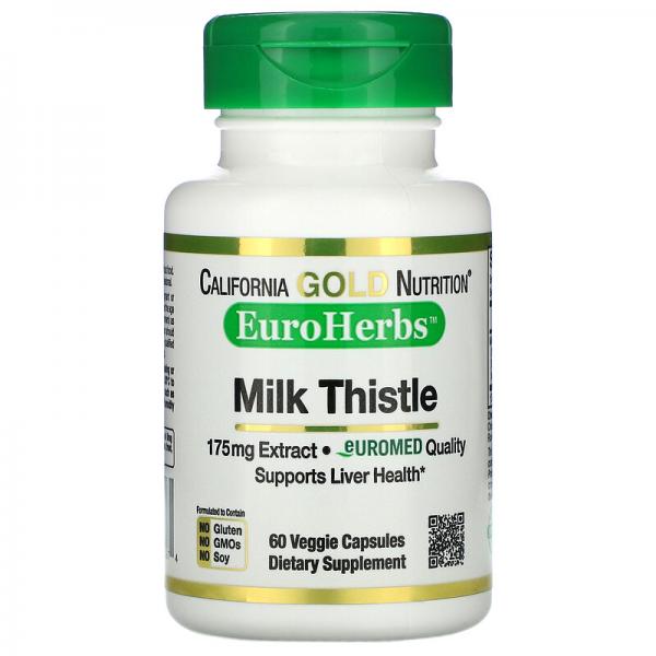 Экстракт расторопши, 80% силимарина, California Gold Nutrition, 175 мг, 180 растительных капсул - Фото 1