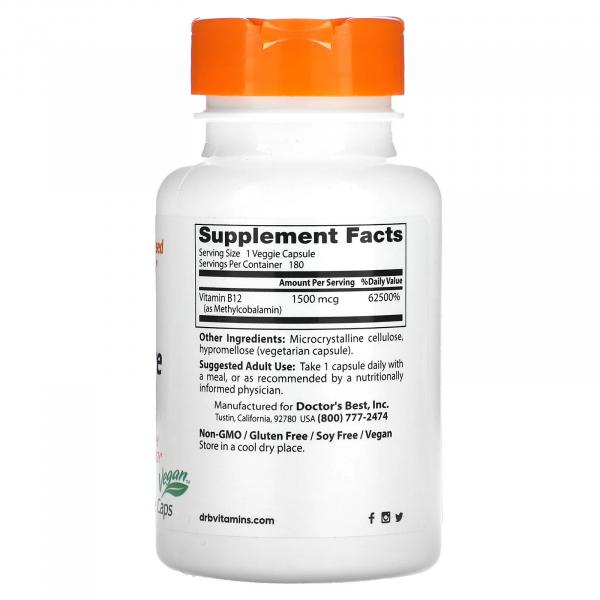 Активный витамин B12, Fully Active B12, Doctor's Best, 1500 мкг, 180 вегетарианских капсул - Фото 2
