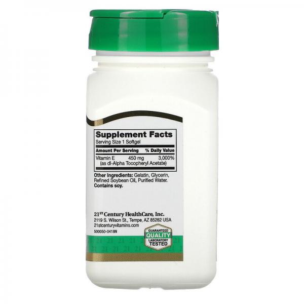 Витамин Е, Vitamin E, 21st Century, 450 мг, 55 капсул - Фото 2