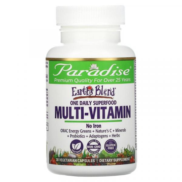 Мультивітаміни без заліза, One Daily Superfood Multi-Vitamin, No Iron, Paradise Herbs, Earth's Blend, 30 вегетаріанських капсул - Фото 3