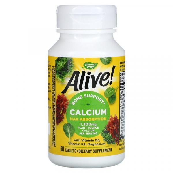 Кальций, максимальное усвоение, Calcium Max Absorption, Nature's Way, Alive!, 325 мг, 60 таблеток - Фото 3