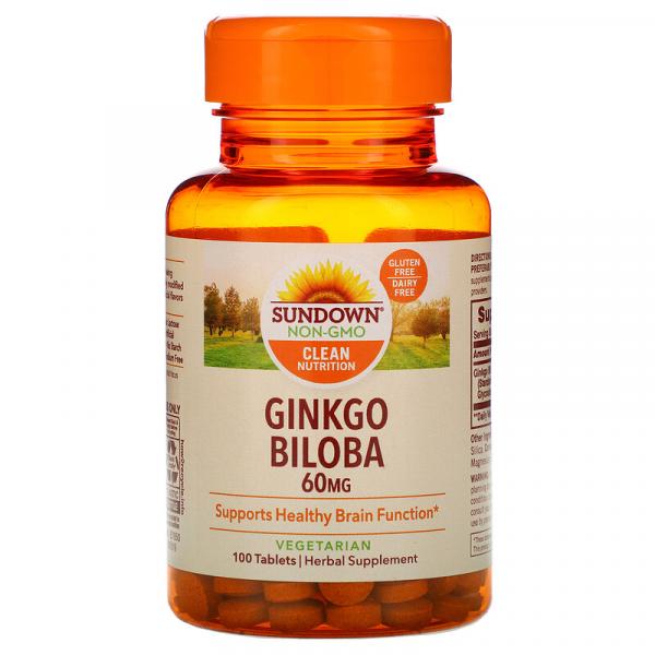 Гінкго білоба, Ginkgo Biloba, Sundown Naturals, 60 мг, 100 таблеток - Фото 1