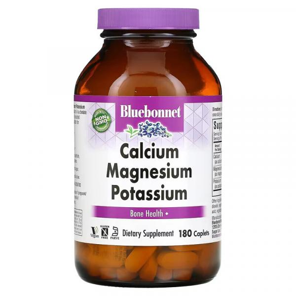 Кальций, магний и калий, Calcium Magnesium Potassium, Bluebonnet Nutrition, 180 капсуловидных таблеток - Фото 1