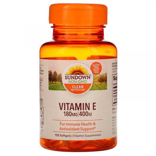 Витамин E, Sundown Naturals, 180 мг (400 МЕ), 100 мягких таблеток - Фото 1