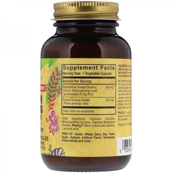Экстракт корня женьшеня, Korean Ginseng Root Extract, Solgar 60 капсул (SOL04138) - Фото 2