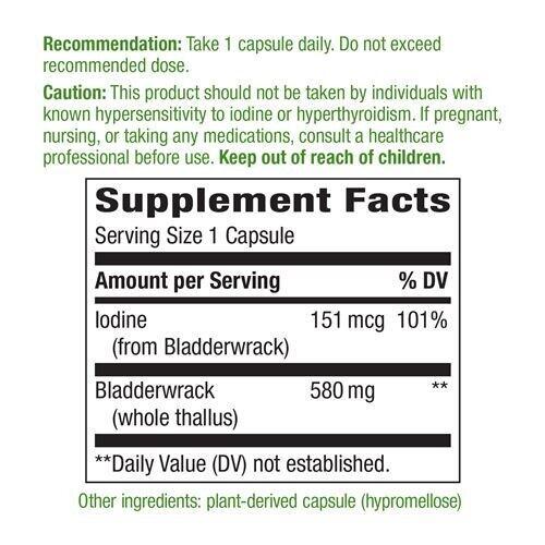 Ламинария, Bladderwrack, Nature's Way, 580 мг, 100 капсул  - Фото 2