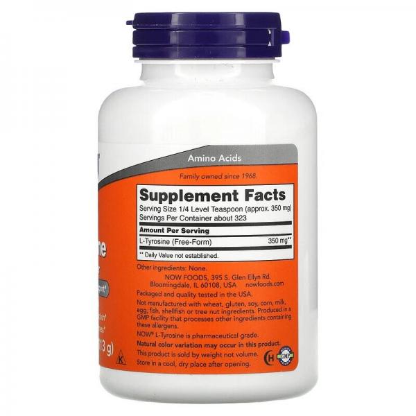 L-тирозин, чистый порошок, L-Tyrosine Pure Powder, Now Foods, 113 г (4 унция) - Фото 2