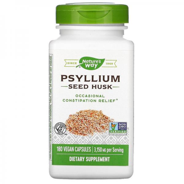 Оболочка семян подорожника, Psyllium Seed Husk, Nature's Way, 3150 мг, 180 веганских капсул - Фото 1