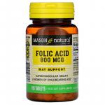 Фолиевая кислота, Folic Acid, Mason Natural, 800 мкг, 100 таблеток - Фото миниатюра 1