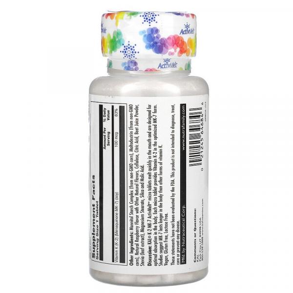 K-2 MK-7, підтримка кісток, малина, KAL, 60 мікротаблеток - Фото 2