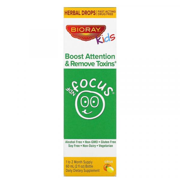 Для детей, повышение внимания и выведение токсинов, цитрусовый вкус, NDF Focus, Bioray, 60 мл (2 жидк. унции) - Фото 1