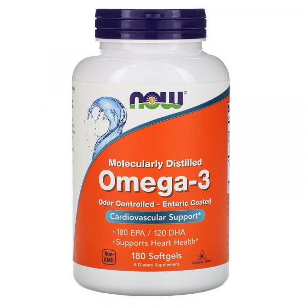 Омега-3, очищенная на молекулярном уровне, Omega-3, Molecularly Distilled, Now Foods, 180 капсул - Фото 1