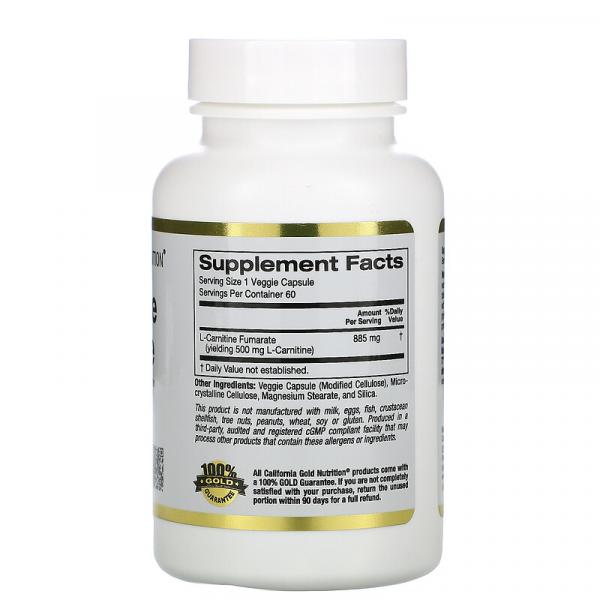 L-карнітин фумарат, L-Carnitin-Fumarat, California Gold Nutrition, 885 мг, 60 вегетаріанських капсул - Фото 2