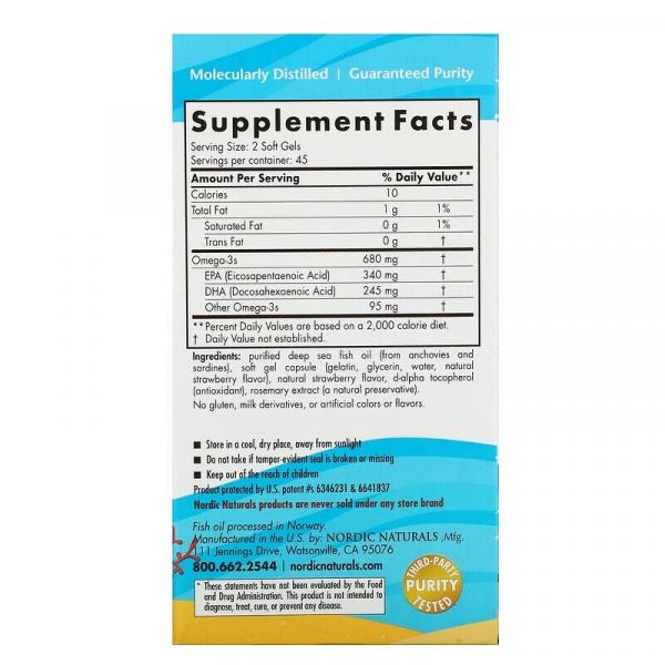 Рыбий жир для подростков, вкус клубники, Ultimate Omega Junior, Nordic Naturals, 680 мг, 90 капсул - Фото 3