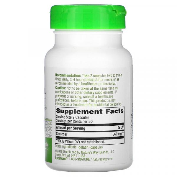 Активированный уголь, Charcoal Activated, Nature's Way, 560 мг, 100 капсул - Фото 2