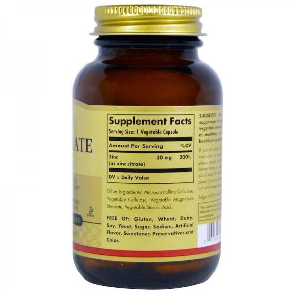 Цитрат цинку, Zinc citrate, Solgar, 30 мг, 100 капсул - Фото 2