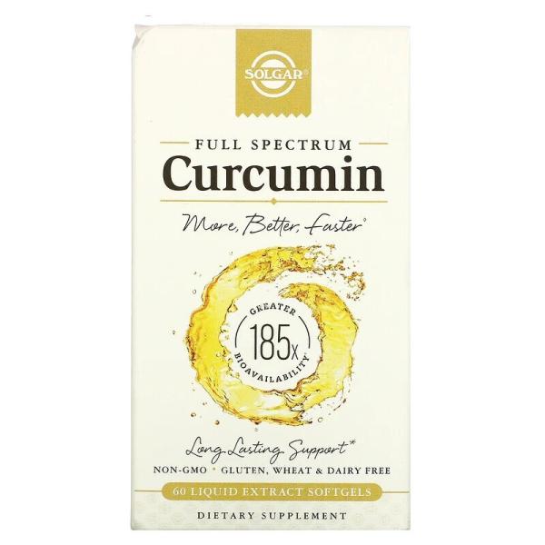 Куркумин, Full Spectrum Curcumin, Solgar, 60 желатиновых капсул с жидким экстрактом - Фото 1