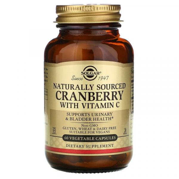 Натуральная клюква с витамином С, Cranberry with Vitamin C, Solgar, 60 растительных капсул - Фото 1