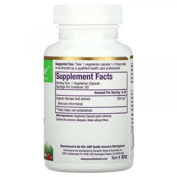 Бакопа, Bacopa, Paradise Herbs, 60 вегетарианских капсул - Фото 2