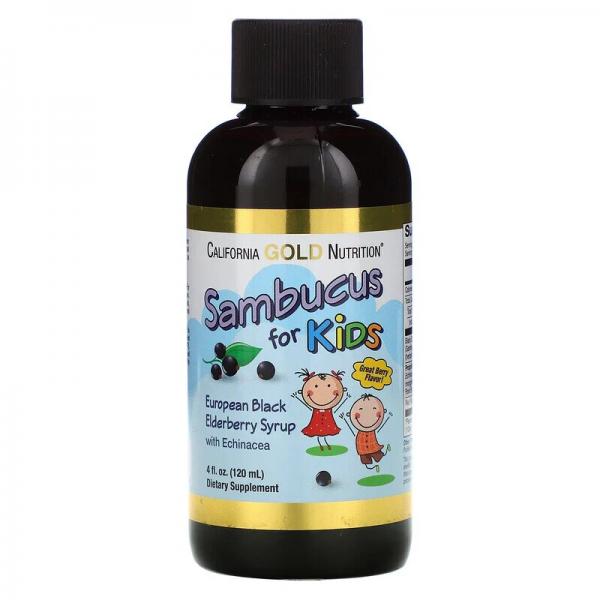 Европейский сироп из черной бузины с эхинацеей, California Gold Nutrition, 4 жидких унции (120 мл) - Фото 1