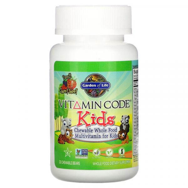 Жевательные цельнопищевые мультивитамины, вишня, Vitamin Code Kids, Garden of Life, 30 жевательных мишек - Фото 3
