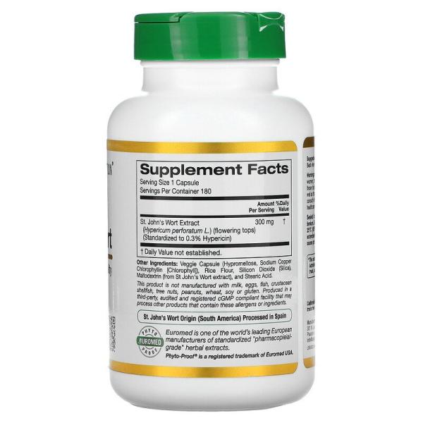 Экстракт зверобоя, St. John's Wort, California Gold Nutrition, EuroHerbs, 300 мг, 180 растительных капсул - Фото 2