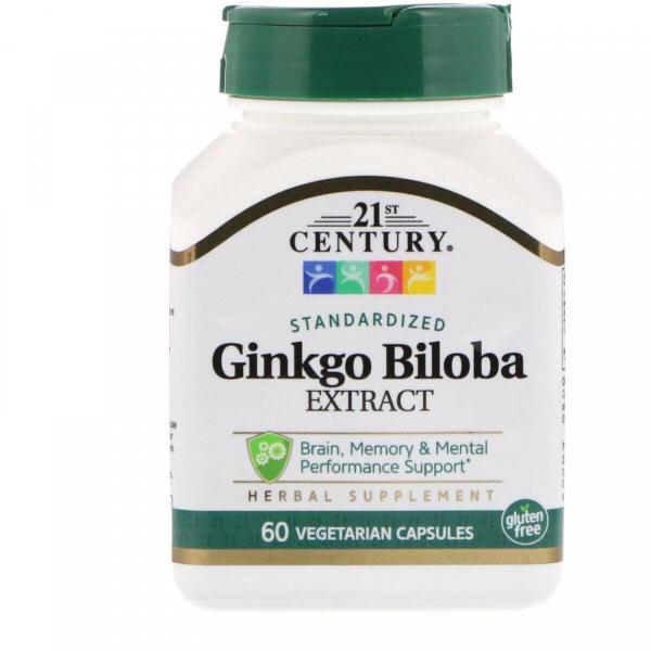 Экстракт листьев Гинкго Билоба, Ginkgo Biloba, 21st Century, 60 вегетарианских капсул  - Фото 1