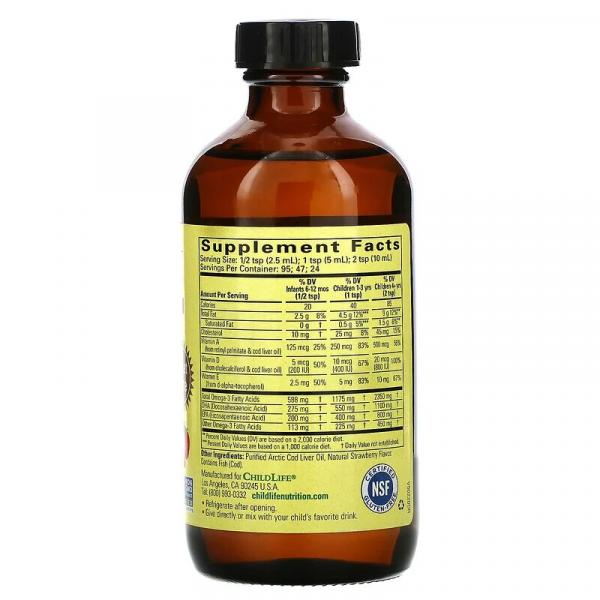 Рыбий жир печени трески, для детей, вкус клубники, Cod Liver Oil, ChildLife, 237 мл - Фото 2