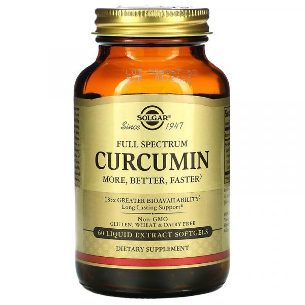 Куркумин, Full Spectrum Curcumin, Solgar, 60 желатиновых капсул с жидким экстрактом - Фото 3