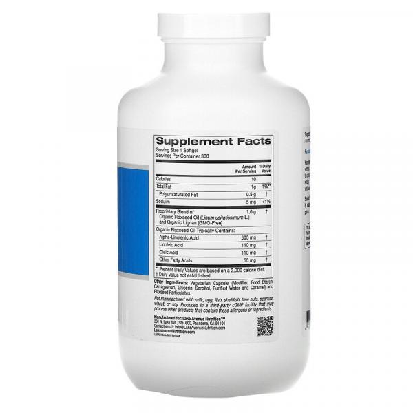 Органическое льняное масло холодного отжима и лигнан, без гексана, Organic Cold Pressed Flaxseed Oil & Lignan, Hexane Free, Lake Avenue Nutrition, 360 растительных мягких таблеток - Фото 2